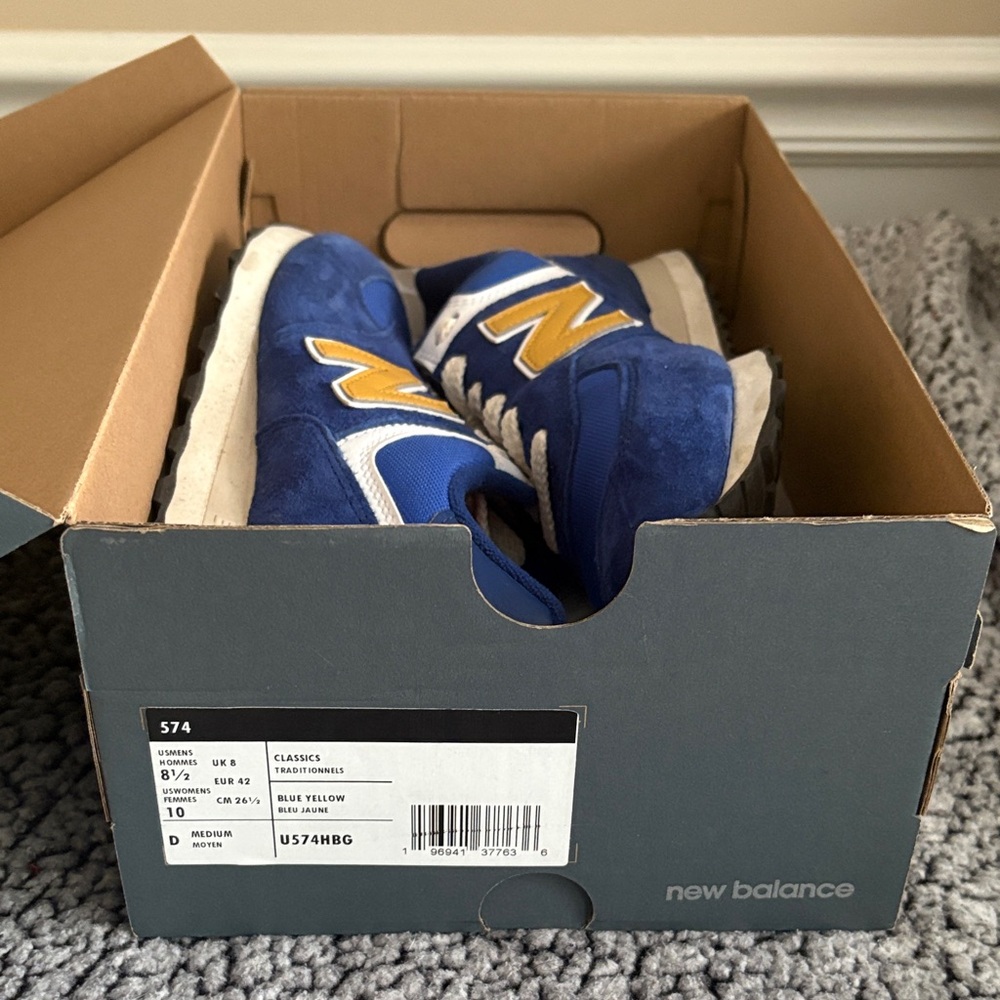 New Balance 574 Sneakers in Blue and Yellow (Used; Worn twice)